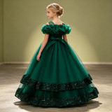Kids Summer Glitter Multi-layer Tulle Long Princess Evening Dress
