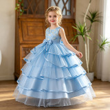 Kids Summer Mesh Tulle Embroidered Flower Girl Dress