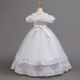 Kids Summer Glitter Multi-layer Tulle Long Princess Evening Dress