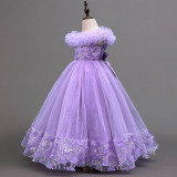 Kids Summer Burgundy Mesh Tulle Flower Girl Dress (3-12 Age)