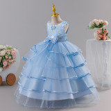 Kids Summer Mesh Tulle Embroidered Flower Girl Dress