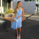Women Summer Sexy Slim Fit Low Back Halter Strap Irregular Mini Dress