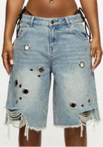 Women Summer Frayed Camouflage Denim Capri Pants Women Summer Frayed Camouflage Denim Capri Pants