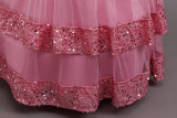 Kids Summer Glitter Multi-layer Tulle Long Princess Evening Dress