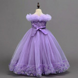 Kids Summer Burgundy Mesh Tulle Flower Girl Dress (3-12 Age)