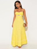 Women Summer Hollow Out Slim Waist Strap Maxi Dress