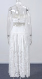 Women Summer Halter Neck Lace Patchwork Pattern Sleeveless Strapless Long Dress