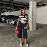 Women Multi Pocket Denim Capri Pants