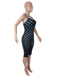 Women Sexy Polka Dot Print Halter Neck Stretchy Bodysuit