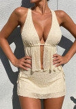 Women Sexy V Neck Bikini Holidays Beach Backless Tie Swimsuit Three Piece