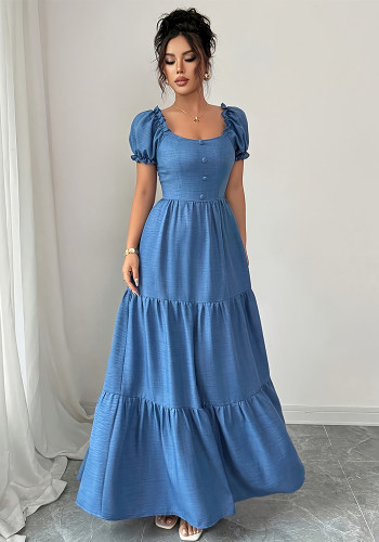 Women French Square Neck Puff Sleeve Dress