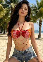 Women Patchwork Beaded Bra Top Vest Body Chain Chest Chain