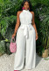 Women Summer Halter Neck Off Shoulder Tie Wide Leg Jumpsuit