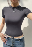 Women Summer Color Block Round Neck Short Sleeve T-Shirt Top