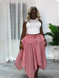 Women Summer Irregular Plaid Midi Skirt