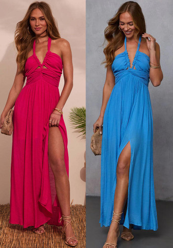 Women French Multi-Wear Lace-Up Backless Sexy Bridesmaid Maxi Dress