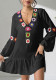 Women Ethnic Holidays Beach Ruffle Patchwork Crochet V Neck Dress