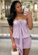 Women Strapless Sexy Backless Lace-Up Feather Patchwork Bodycon Dress