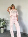 Women Casual Summer Short Sleeve T-Shirt and Pants Two Piece