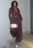 Women Summer Stripe Turndown Collar Shirt and Cuffed Pants Two Piece