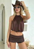 Women Sexy Crop Top Lace-Up Sleeveless Top and Shorts Two Piece