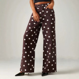 Women Polka Dot Casual Non-Stretch Denim Long Pants