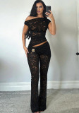 Women Summer Sexy Slash Shoulder Irregular Top & Bell Bottom Pant Two-Piece Set