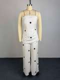 Women Summer Polka Dot Strapless Top and Pants Casual Two Piece