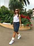 Women Washed Tie Raw Edge Denim Bermuda Shorts