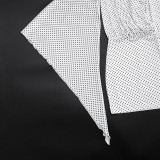 Women Summer Polka Dot Print Mesh Patchwork Long Sleeve Backless Bodycon Dress