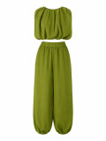 Women Casual Halter Neck Sleeveless Crop Top and Bloomers Two Piece