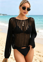 Women Summer Crochet Cover Up Hollow Holidays Knit Long Sleeve Top Women Summer Crochet Cover Up Hollow Holidays Knit Long Sleeve Top