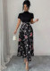 Women Spring Summer Elegant Floral Print High Neck Beaded Dress