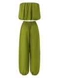 Women Casual Halter Neck Sleeveless Crop Top and Bloomers Two Piece