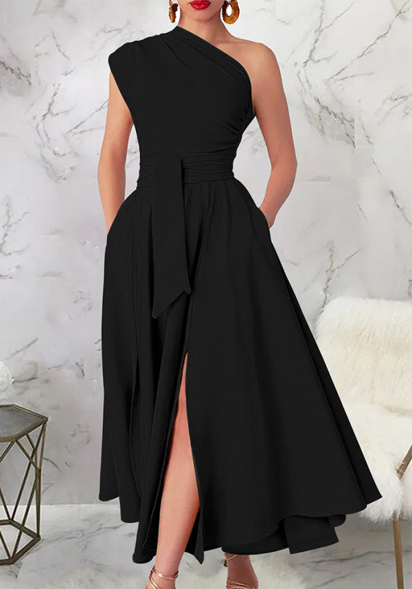 Women Summer One Shoulder Slit Elegant Dress