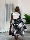 Women Summer Irregular Plaid Midi Skirt