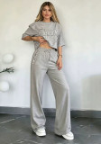 Women Casual Summer Short Sleeve T-Shirt and Pants Two Piece