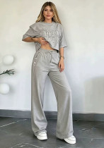 Women Casual Summer Short Sleeve T-Shirt and Pants Two Piece