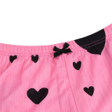 Women Summer Sexy Backless Heart Print Cami Top and Shorts Loungewear Two Piece
