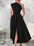 Women Summer One Shoulder Slit Elegant Dress