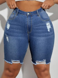 Plus Size Women Casual Knee-Length Denim Shorts