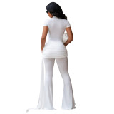 Women High Neck Ruffle Top & Bell Bottom Pant Two-Piece Set