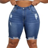 Plus Size Women Casual Knee-Length Denim Shorts