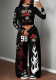 Women Hip Hop Print Top & Long Pants Two-Piece Set
