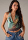 Women Sexy Halter Neck Cowl Neck Tie Mesh Top