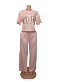 Women Casual Summer Short Sleeve T-Shirt and Pants Two Piece