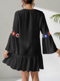 Women Ethnic Holidays Beach Ruffle Patchwork Crochet V Neck Dress