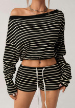 Women Spring Summer Stripe Off Shoulder Top and Shorts Two Piece Women Spring Summer Stripe Off Shoulder Top and Shorts Two Piece
