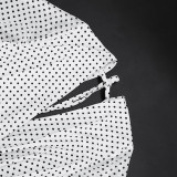 Women Summer Polka Dot Print Mesh Patchwork Long Sleeve Backless Bodycon Dress