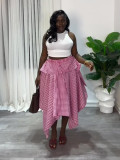 Women Summer Irregular Plaid Midi Skirt